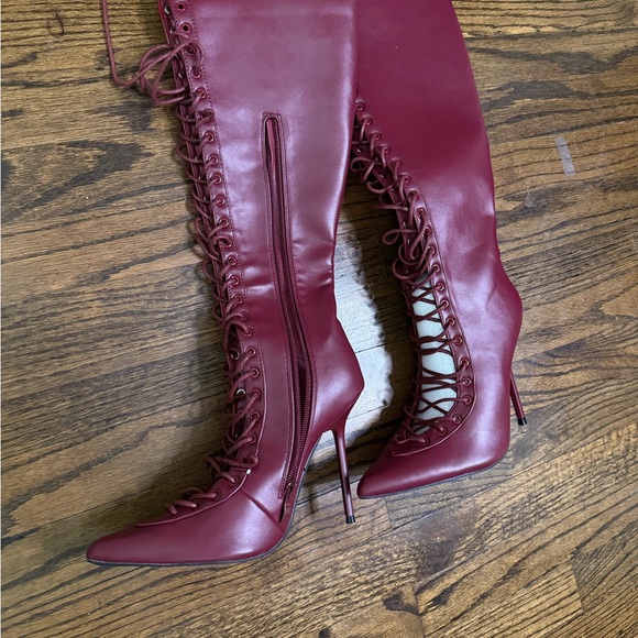 Fashion Nova Burgundy Lace-Up Heeled Boots - Picture 3 of 3